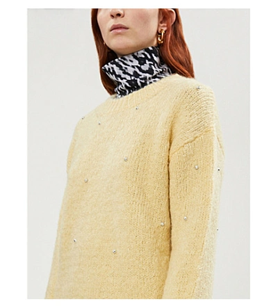 Shop Sandro Jewel-embellished Knitted Jumper In Yellow