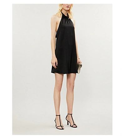 Shop Alice And Olivia Crystal Halterneck Woven Mini Dress In Black