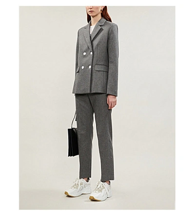 Shop Sandro Double-breasted Wool Jacket In Grey
