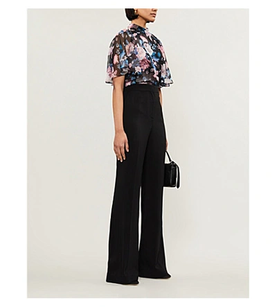 Shop Erdem Bennet Floral-print Silk-chiffon Top In Black+pink