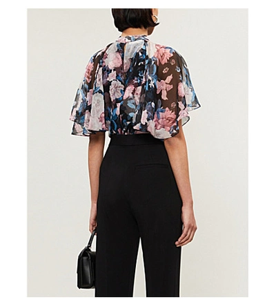 Shop Erdem Bennet Floral-print Silk-chiffon Top In Black+pink