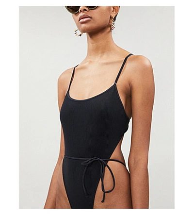 Shop Frankies Bikinis Croft Ribbed Swimsuit In Black