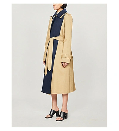 Shop Monse Double-collar Contrast Stretch-cotton Trench Coat In Khaki+midnight