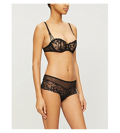 Shop Aubade Womens Black St-tropez Embroidered Stretch-lace Briefs