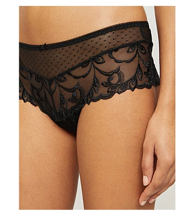 Shop Aubade Womens Black St-tropez Embroidered Stretch-lace Briefs