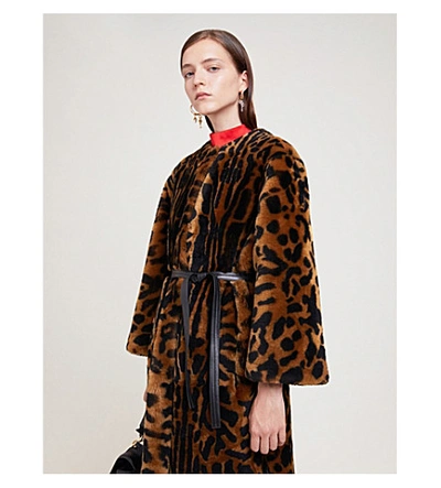 Shop Givenchy Wrap-over Leopard-print Shearling Coat In Honey