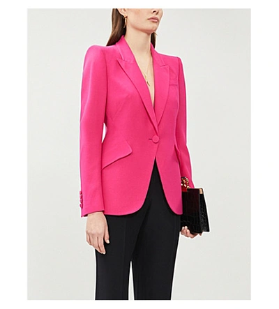 Shop Alexander Mcqueen Single-breasted Padded-shoulder Crepe Blazer In Orchid+pink