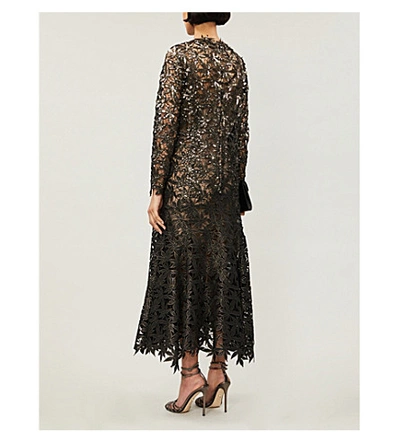 Shop Oscar De La Renta Sequin-embellished Flared Woven Gown In Black/gold