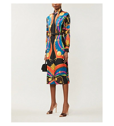 Shop Versace Graphic-print Silk-twill Shirt Dress In Nero+stampa