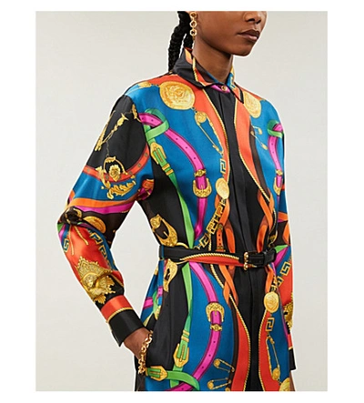 Shop Versace Graphic-print Silk-twill Shirt Dress In Nero+stampa