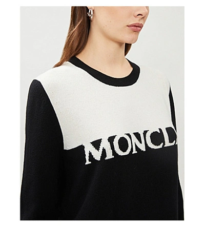 Shop Moncler Logo-embroidered Wool And Cashmere-blend Jumper In Black