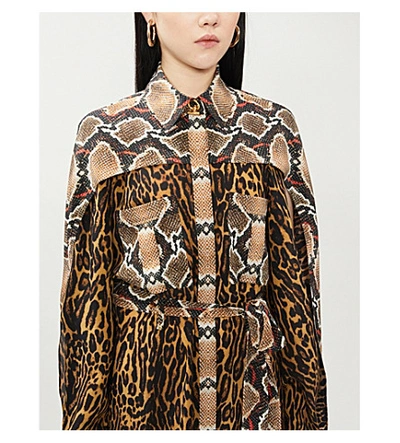 Shop Burberry Costanza Leopard-print Silk Midi Dress In Dark+mustard