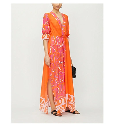 Shop Emilio Pucci Graphic-pattern Cotton-and-silk Blend Kaftan In Arancio Peonia