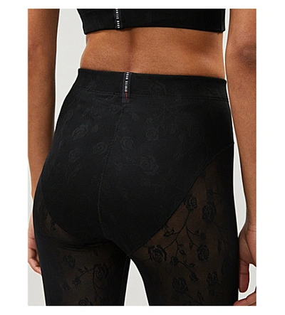 Shop Adam Selman Sport Floral-pattern Stretch-mesh Leggings In Black