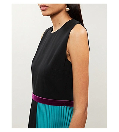 Shop Roksanda Zahida Contrast-panel Silk-crepe Midi Dress In Black+cerulean