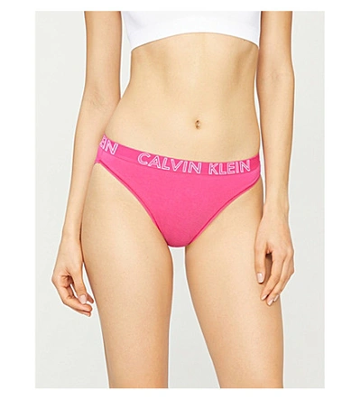 Shop Calvin Klein Ultimate Logo-print Stretch-jersey Bikini Briefs In 8zk Quiver