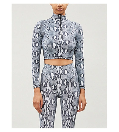 Shop Adam Selman Sport Snake-print Stretch-jersey Crop Top In Bw Python