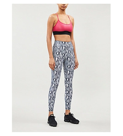 Shop Adam Selman Sport French Cut Snakeskin-print Stretch-jersey Legging In Bw Python