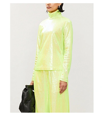 Shop Mm6 Maison Margiela High-neck Sequinned Top In Yellow