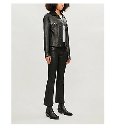 Shop Frame Le Crop Mini Boot Bootcut High-rise Leather Jeans In Washed Black