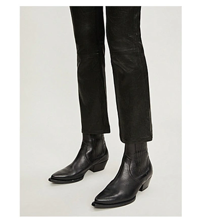 Shop Frame Le Crop Mini Boot Bootcut High-rise Leather Jeans In Washed Black