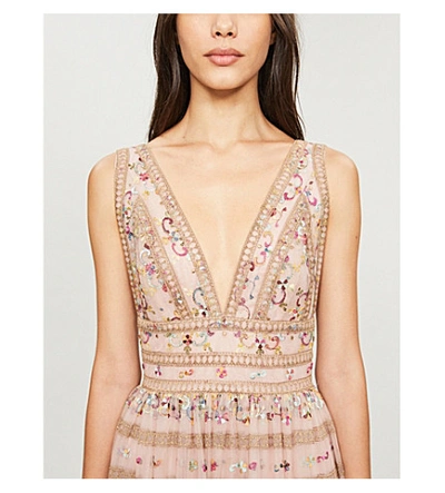 Shop Costarellos Floral-embroidered Tulle Maxi Dress In Rose+multi