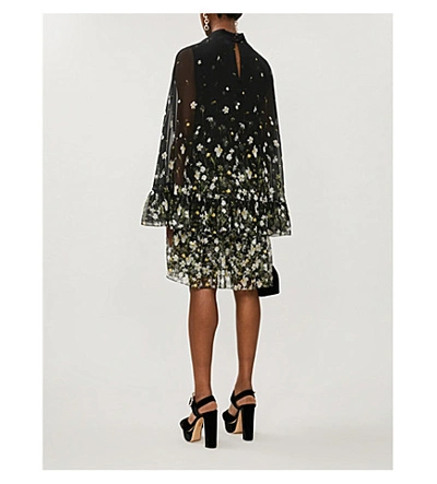 Shop Erdem Concetta Ruffled-trim Floral-print Silk Mini Dress In Black+white