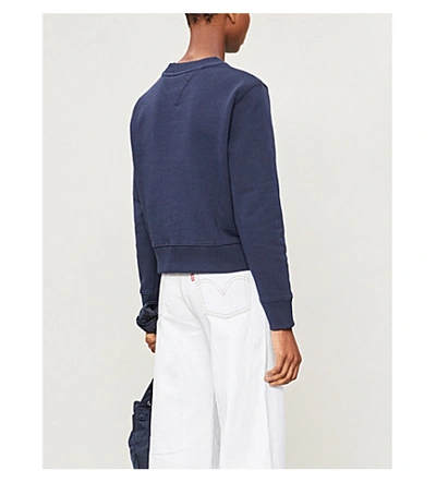 Shop Tommy Jeans Logo-embroidered Cotton-jersey Jumper In Twilight Navy