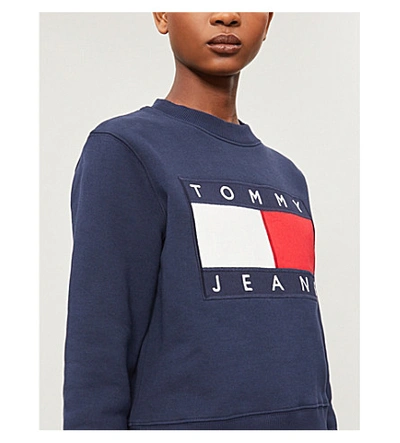 Shop Tommy Jeans Logo-embroidered Cotton-jersey Jumper In Twilight Navy