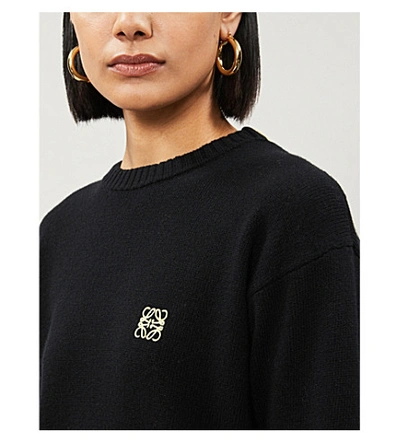 Shop Loewe Anagram Logo-embroidered Wool Jumper In Black