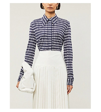 Shop Victoria Beckham Houndstooth-print Crepe Shirt In Navy+white