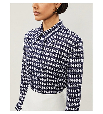 Shop Victoria Beckham Houndstooth-print Crepe Shirt In Navy+white