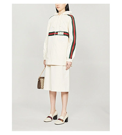 Shop Gucci Striped-panel Cotton Hooded Jacket In Ivory+multicolor