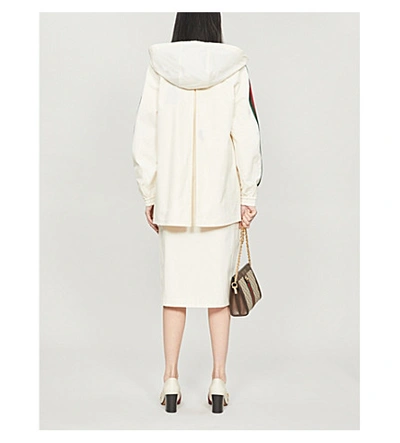 Shop Gucci Striped-panel Cotton Hooded Jacket In Ivory+multicolor