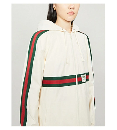 Shop Gucci Striped-panel Cotton Hooded Jacket In Ivory+multicolor