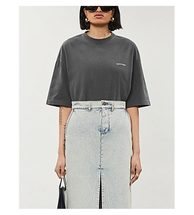 Shop Balenciaga Oversized Logo-print Cotton-jersey T-shirt In Washed+black