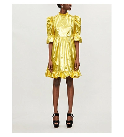 Shop Batsheva Prairie Metallic Crepe Mini Dress In Gold+lame