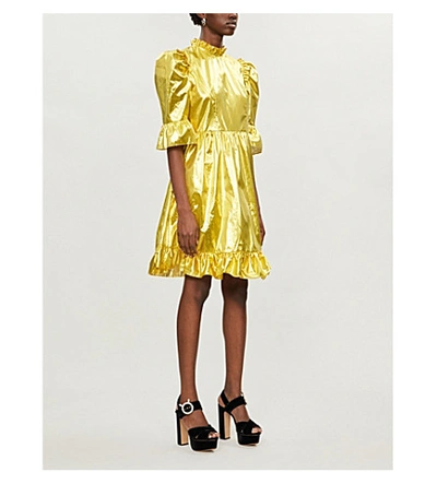 Shop Batsheva Prairie Metallic Crepe Mini Dress In Gold+lame