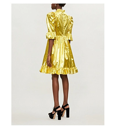 Shop Batsheva Prairie Metallic Crepe Mini Dress In Gold+lame