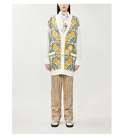 Shop Loewe X William De Morgan Floral-embroidered Wool-blend Cardigan In White+yellow