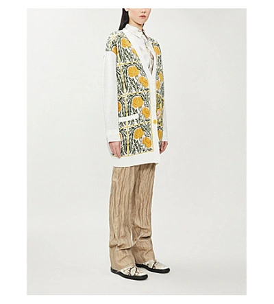 Shop Loewe X William De Morgan Floral-embroidered Wool-blend Cardigan In White+yellow