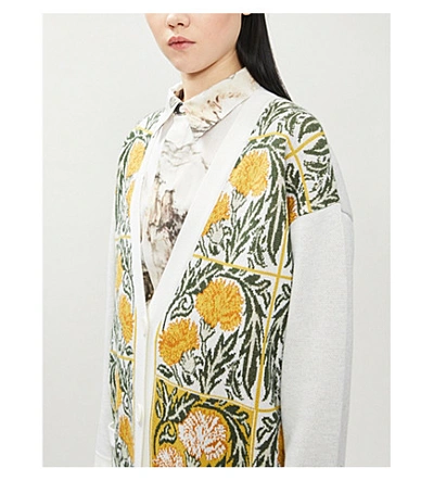 Shop Loewe X William De Morgan Floral-embroidered Wool-blend Cardigan In White+yellow