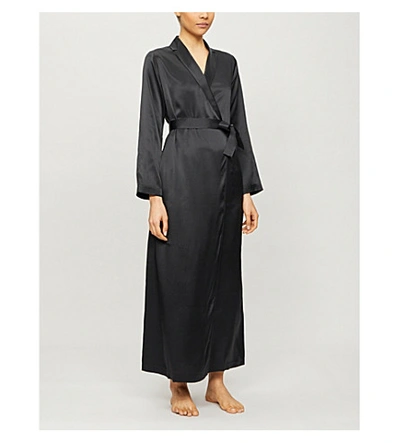 Shop La Perla Long Silk Night Robe In Black