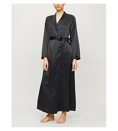 Shop La Perla Long Silk Night Robe In Black