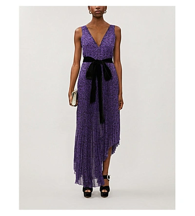 Shop Alice And Olivia Aiden Floral-print Pleated Crepe Maxi Dress In Petite+dream+violet