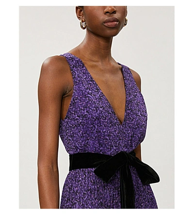 Shop Alice And Olivia Aiden Floral-print Pleated Crepe Maxi Dress In Petite+dream+violet