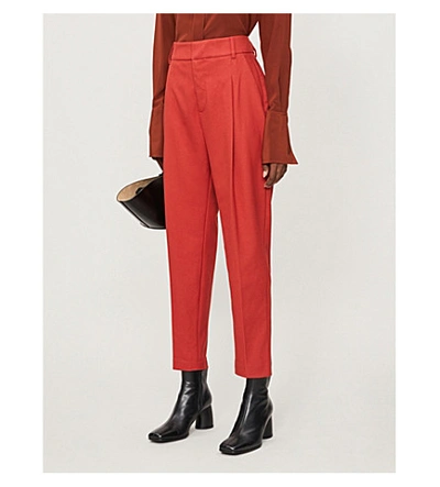 Shop Anine Bing Becky Tapered High-rise Stretch-twill Trousers In Rust