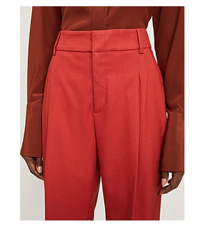 Shop Anine Bing Becky Tapered High-rise Stretch-twill Trousers In Rust