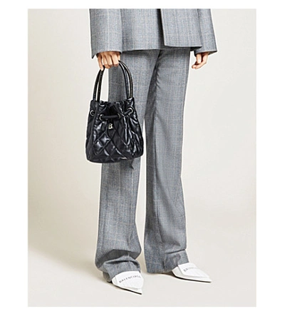 Shop Balenciaga Checked Straight High-rise Wool Trousers In Black/white/beige