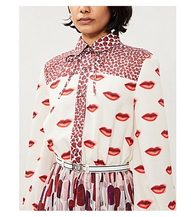 Shop Prada Lip-print Crepe Mini Dress In Scarlatto